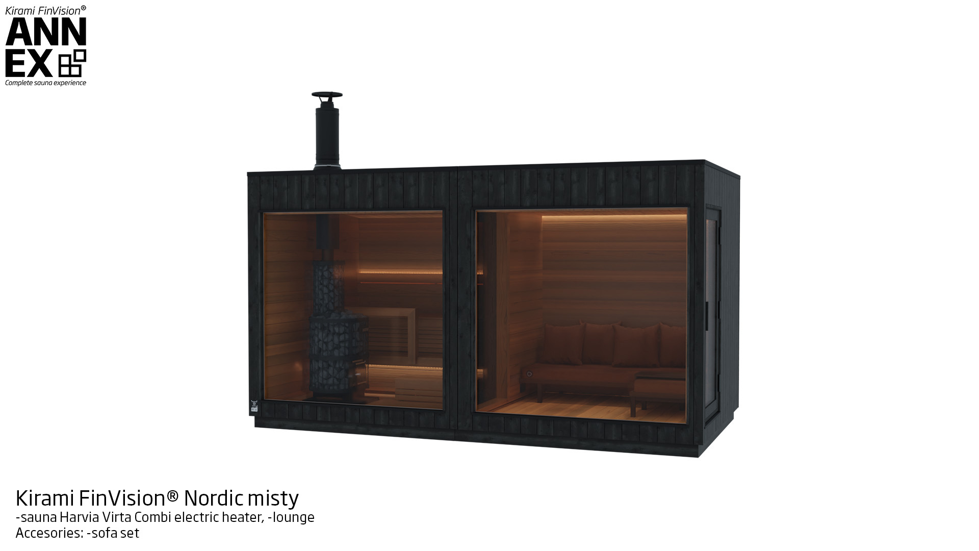 Kirami FinVision® -sauna, -changing room, -lounge Nordic misty | Kirami FinVision® Annex