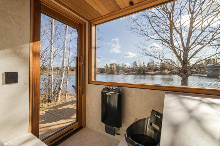 Kirami FinVision® -sauna Zero M - en korallvit interiör